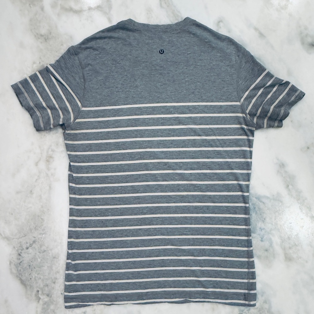 Lululemon Gray and White Stripe Crew Tee
